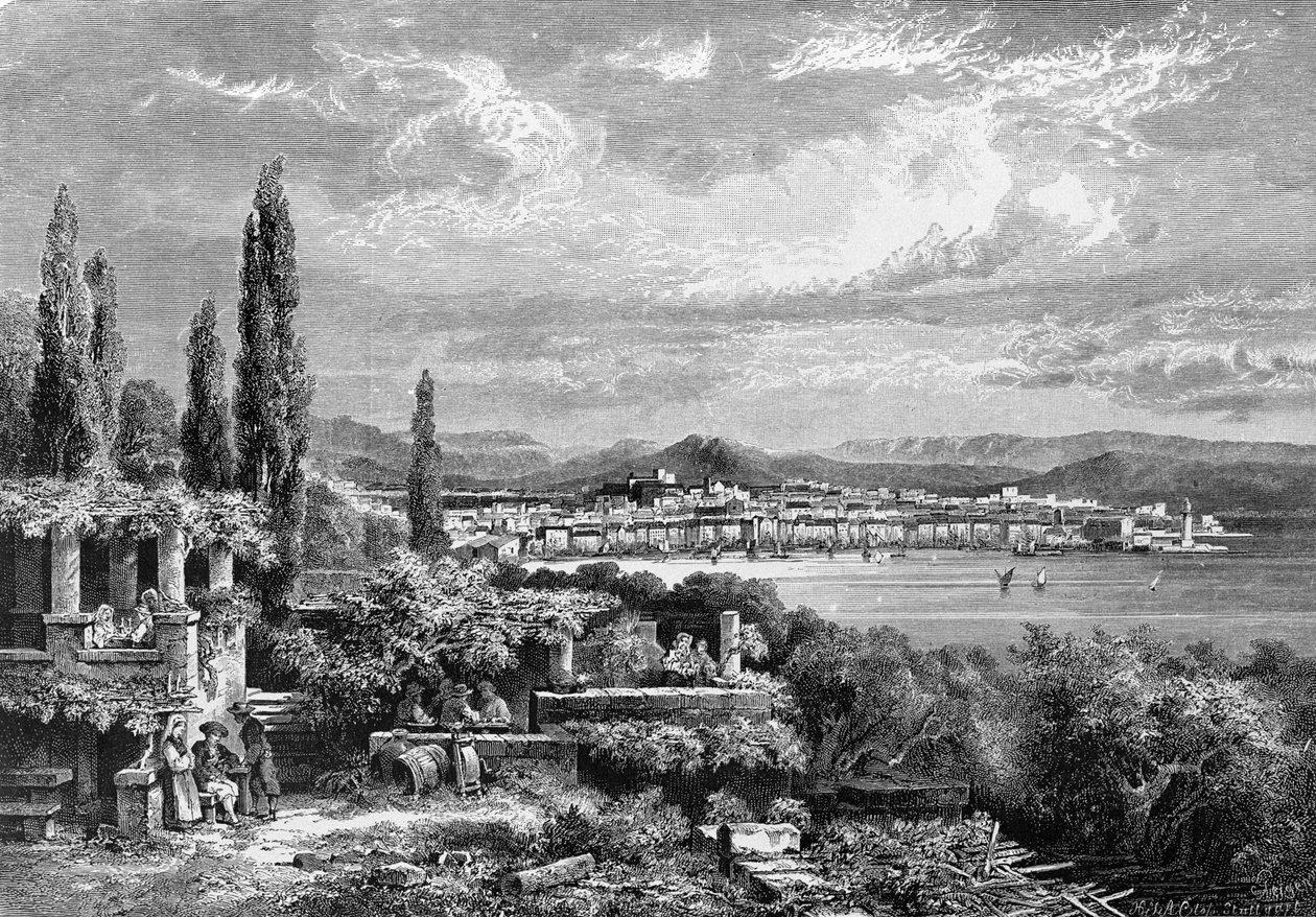 Pohled na město Terst (v rakouském období), rytina z roku 1885 od Unknown artist