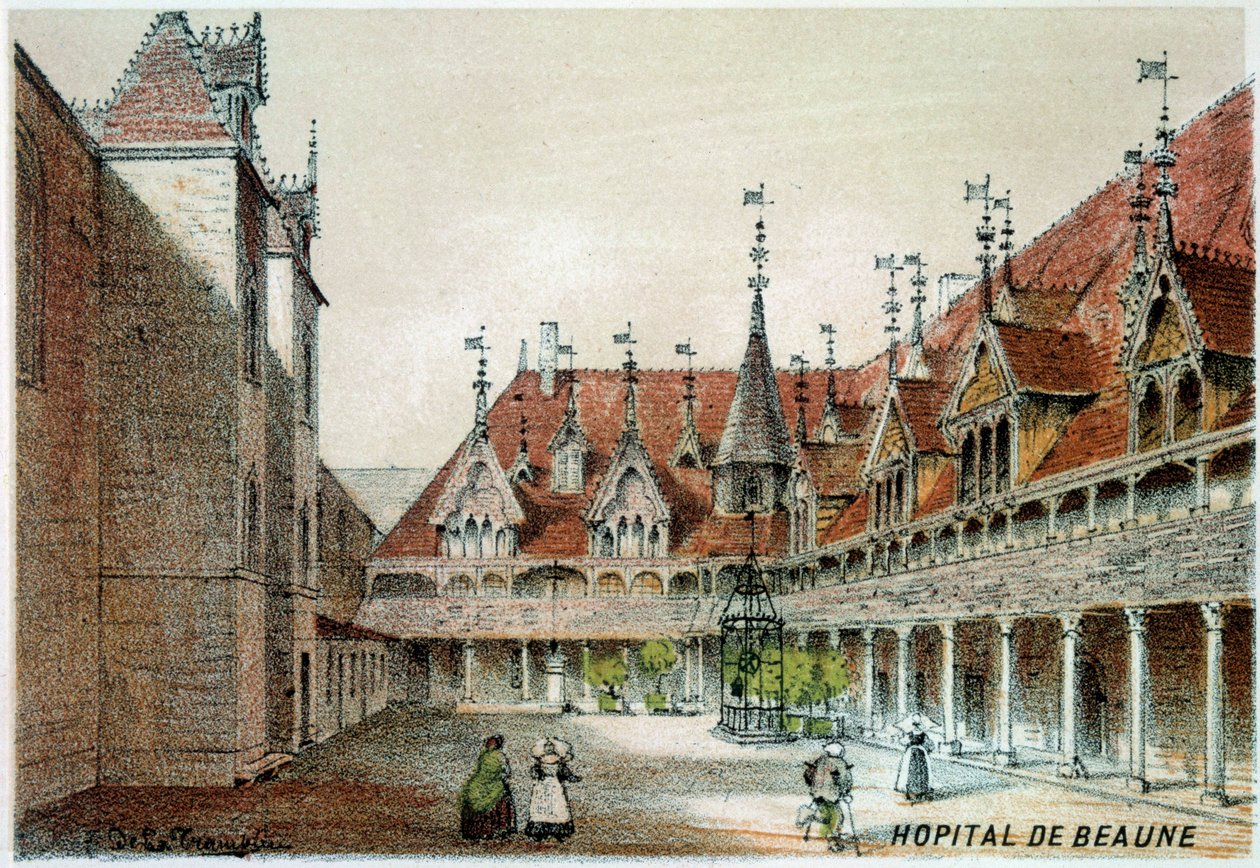 Pohled na nádvoří Hospices de Beaune od Unknown artist