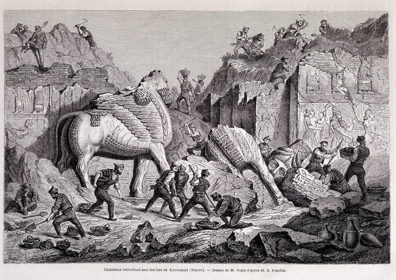 Pohled na vykopávky Khorsabad (Khunsabad) (Ninive) - v "" Kolem světa "" 2. týden 1861. od Unknown artist