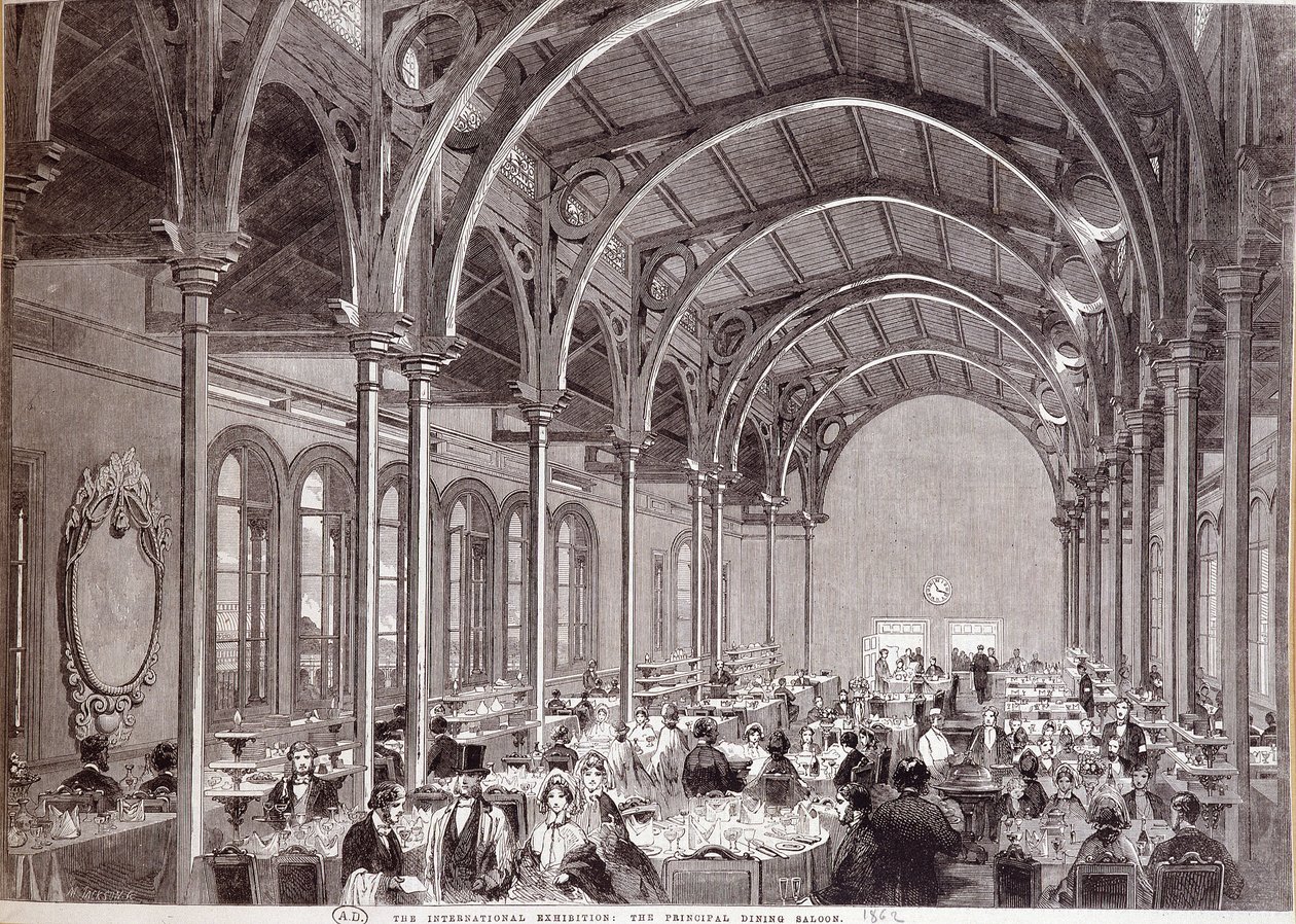 Pohled na hlavní restauraci na mezinárodní výstavě 1862 v Londýně. od Unknown artist