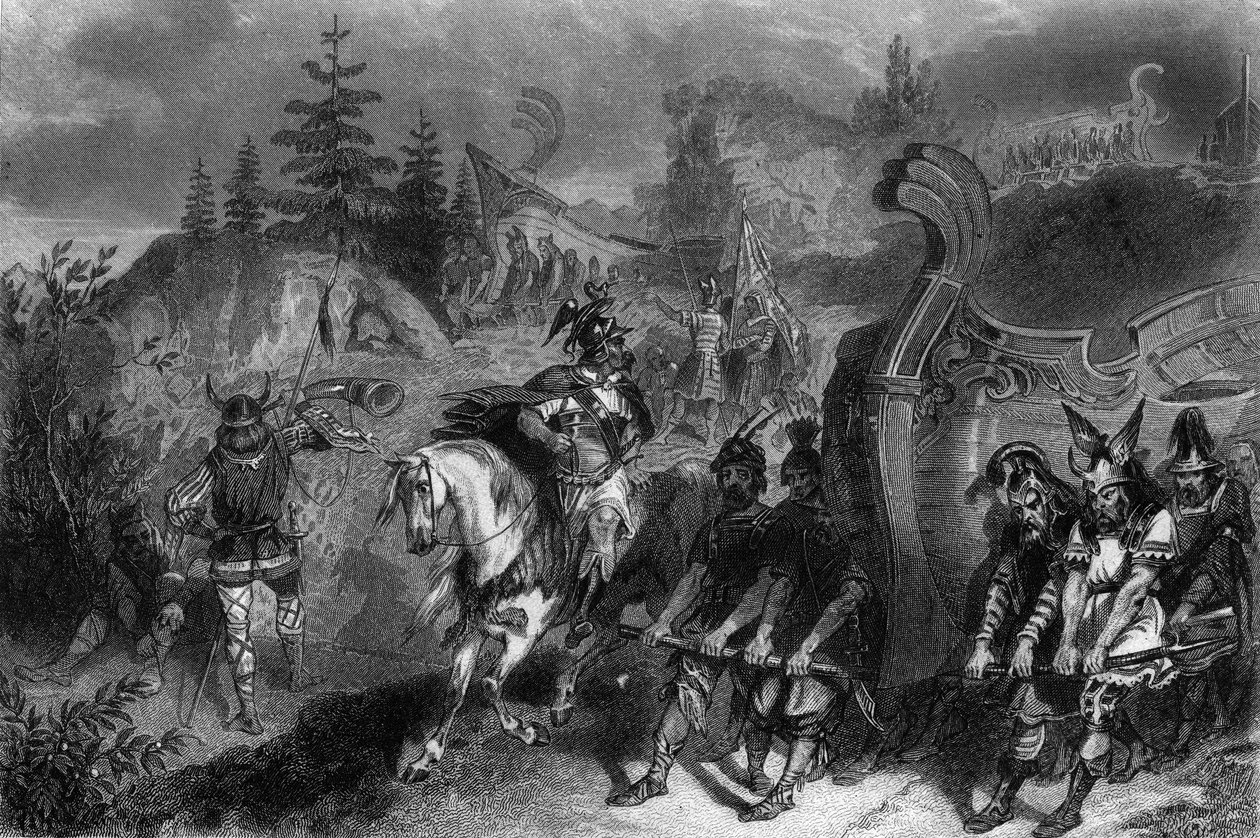 Vikingská flotila přepravena na Zemi. v „Obecné historii námořnictva“ od Van Tenaca od Unknown artist