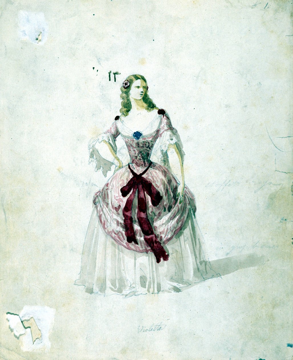 Kostým Violetty pro operu „La Traviata“ od Giuseppe Verdiho do La Scaly z roku 1855. od Unknown artist