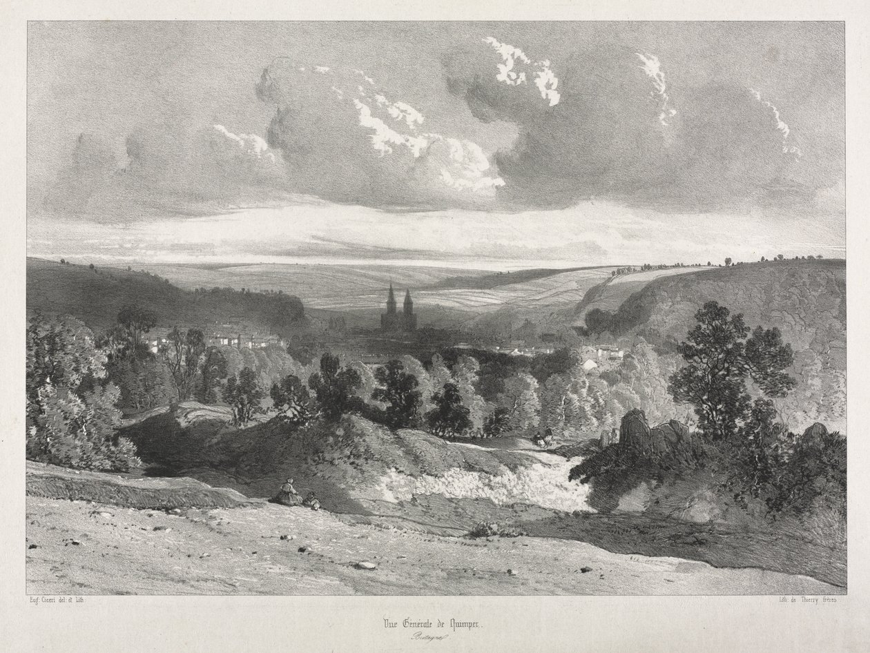 Malebné a romantické cesty starověkou Francií. Brittany: Celkový pohled na Quimper od Unknown artist