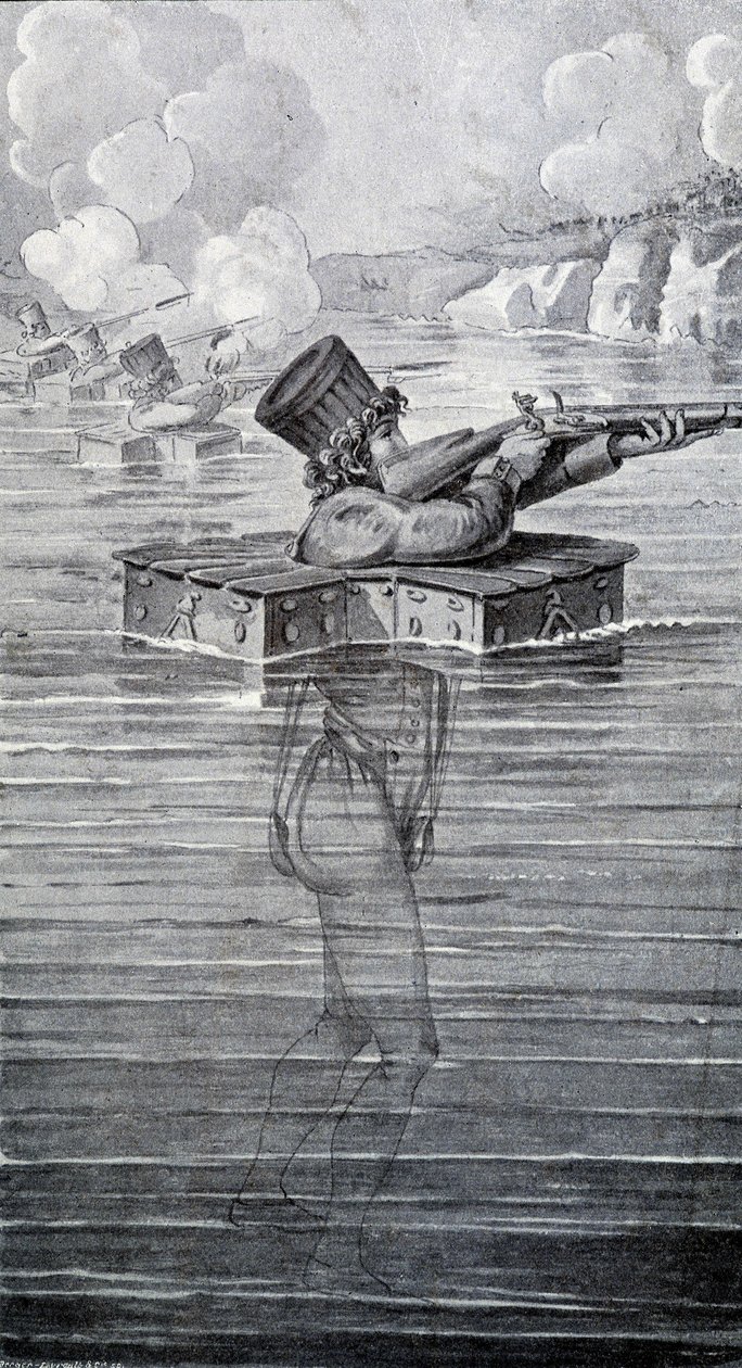 Válečný oblek z 19. století. Rytina 19. století. od Unknown artist