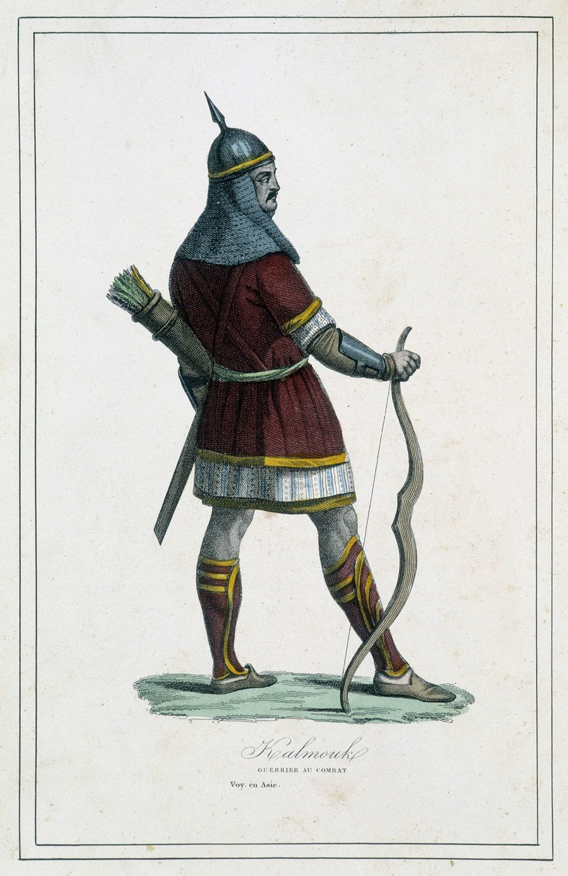 Válečník Kalmouk (mongolský lid Siberia Meridionale) – v „“Různé národy země““ od Abbé P. Jouhanneauda, Librairie des Bons Livres, Limoges od Unknown artist