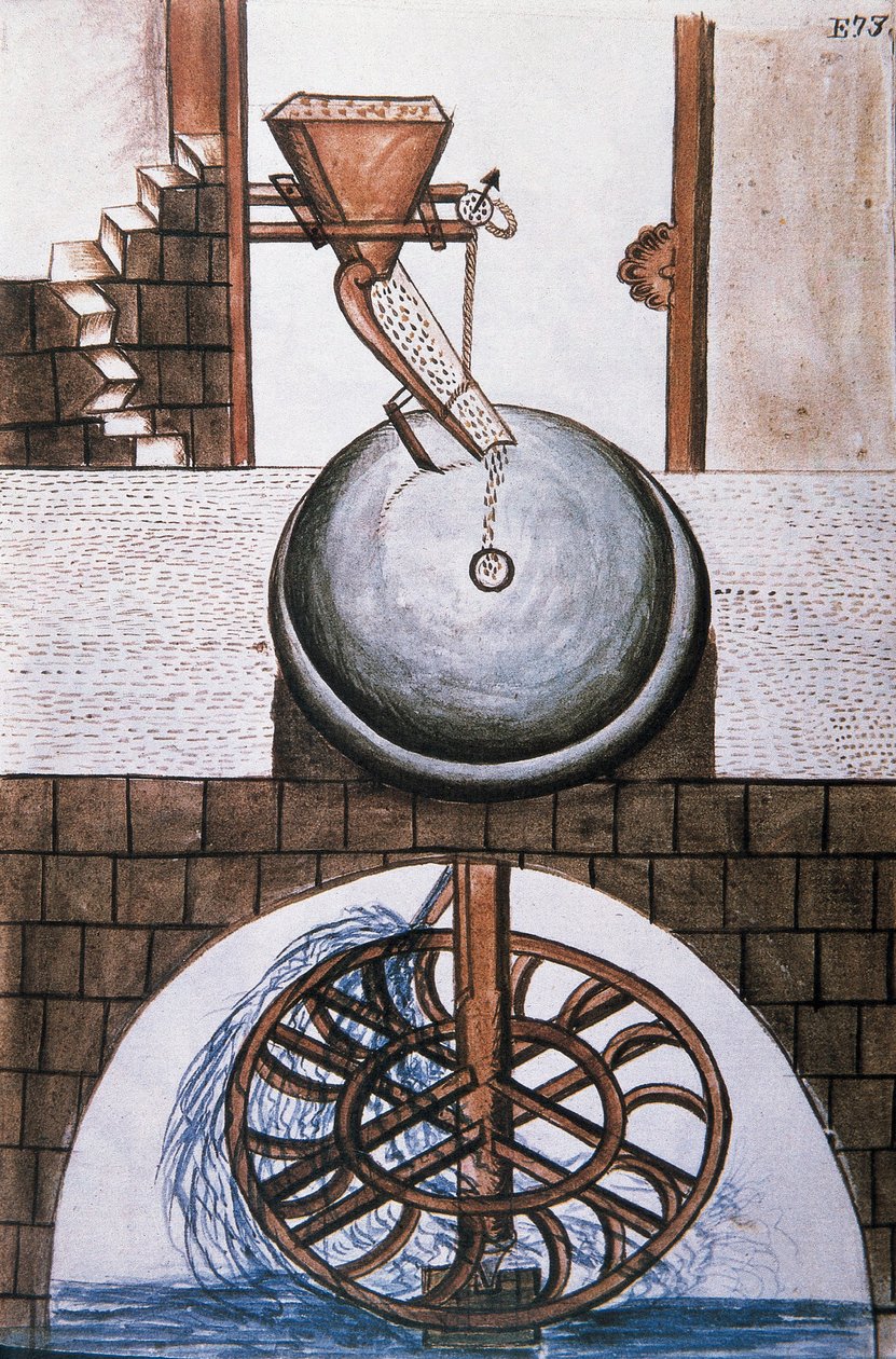 Vodní mlýn, z knihy „Trujillo of Peru“ nebo „Codex Martinez Companion“, od Baltazara Martineze Companion a Bujanda, biskup z Trujillo (1782-1785) od Unknown artist