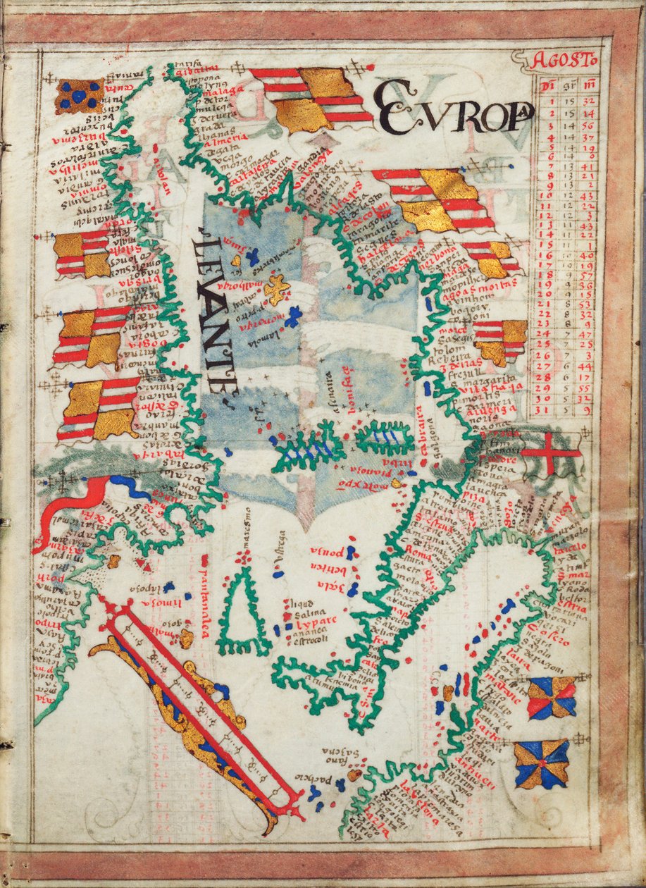 Západní Středomoří, vázané v atlase s pětadvaceti mapami s diagramy a tabulkami, cca 1550-60 (pergamen) od Unknown artist
