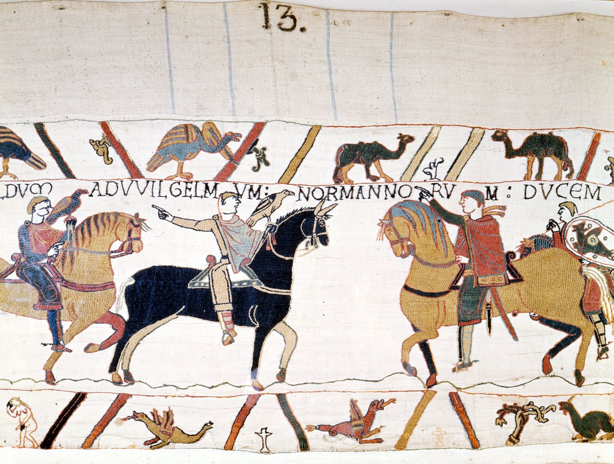 Vilém I. Dobyvatel (1027 - 1087) se po osvobození setkal s anglickým králem Haroldem II. (1022 - 1066). Tapisérie z Bayeux, známá jako Výšivka královny Mathildy od Unknown artist