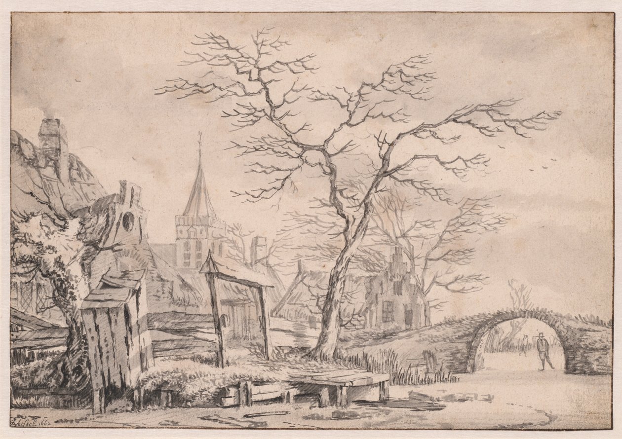 Zimní krajina s bruslařem od Unknown artist