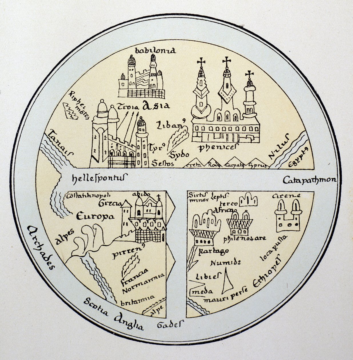 Mapa světa z lipského rukopisu z 11. století od Unknown artist