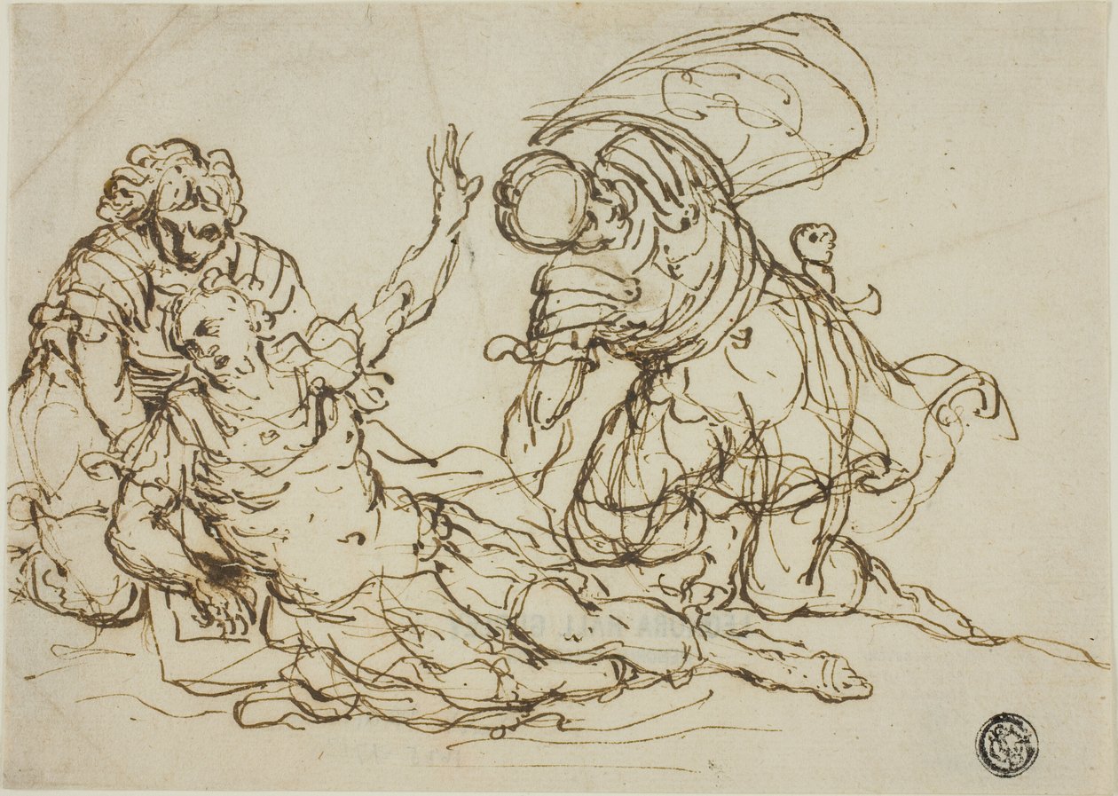 Zraněný válečník a dva společníci od Unknown artist