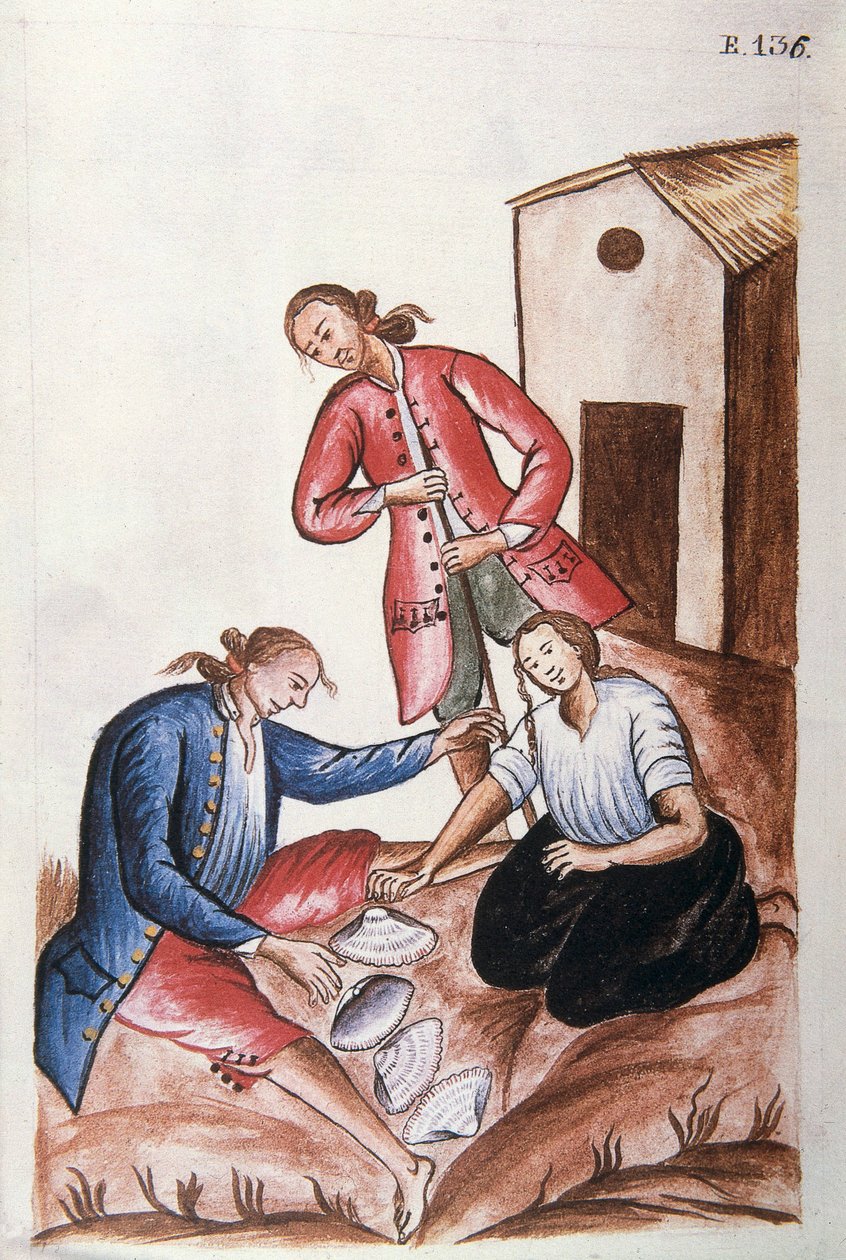 Mladí indiáni hrající hru mušlí, z knihy „Trujillo del Peru“ nebo „Códice Martínez Compañón“, od Baltazara Martineze Compañóna y Bujandy, biskupa z Trujillo (1782-1785) od Unknown artist