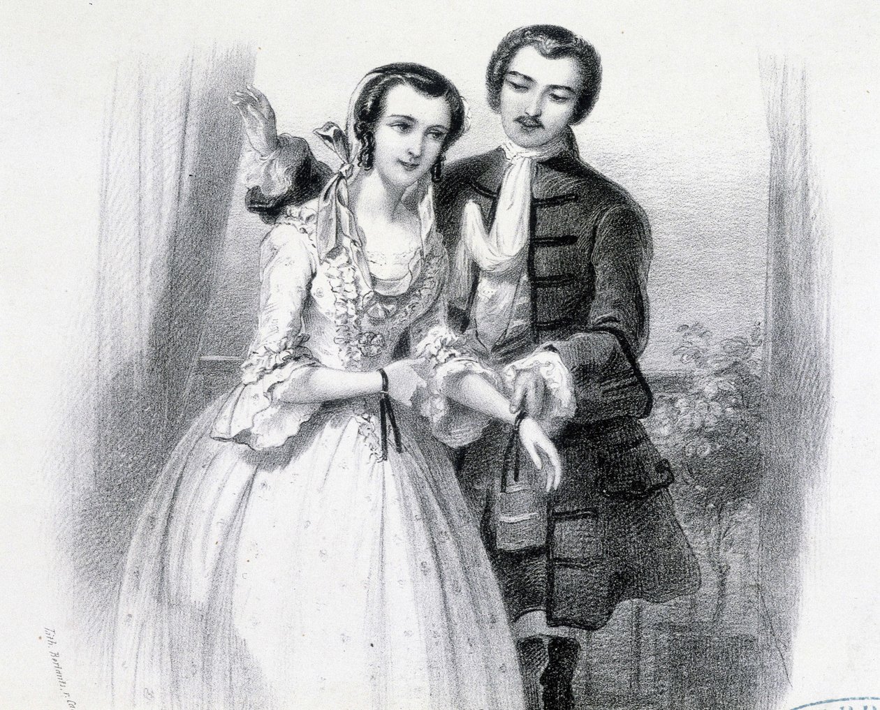 Mladý muž se dvoří mladé ženě, deb. 19. století od Unknown artist