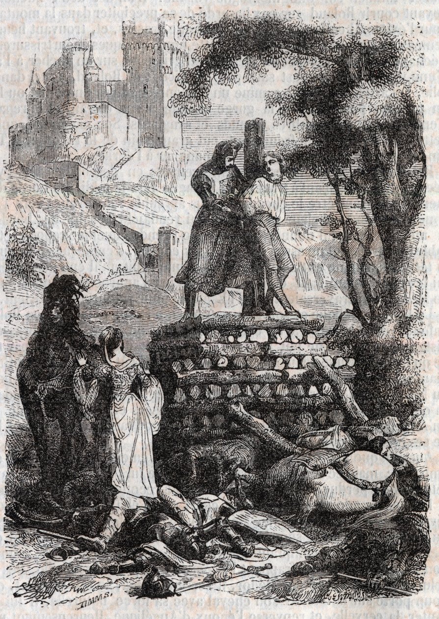 Zerbin on the Bucher, Delivre by Roland – rytina z roku 1851 z „“ Furious Roland““ od Unknown artist