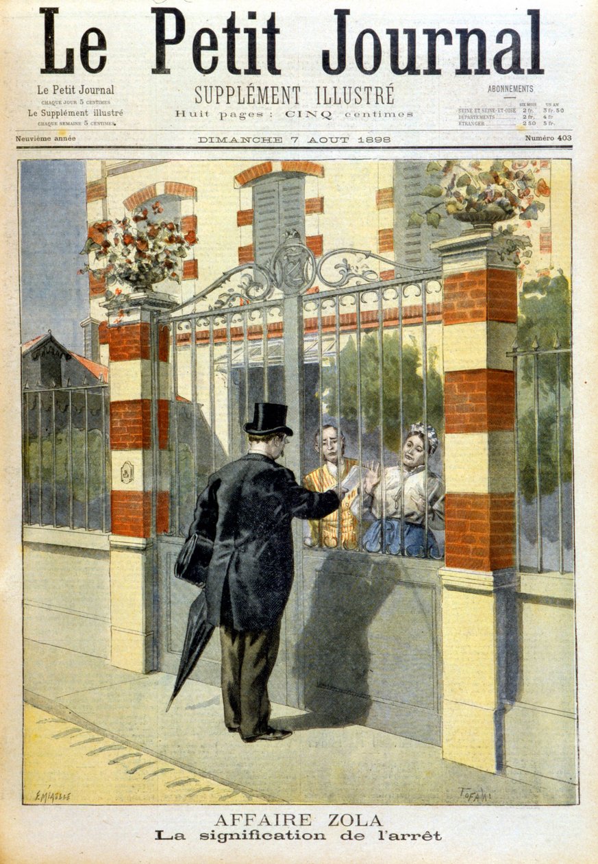Případ Zola – doručení rozsudku. Obálka Le petit Journal, 8. 7. 1898. od Unknown artist