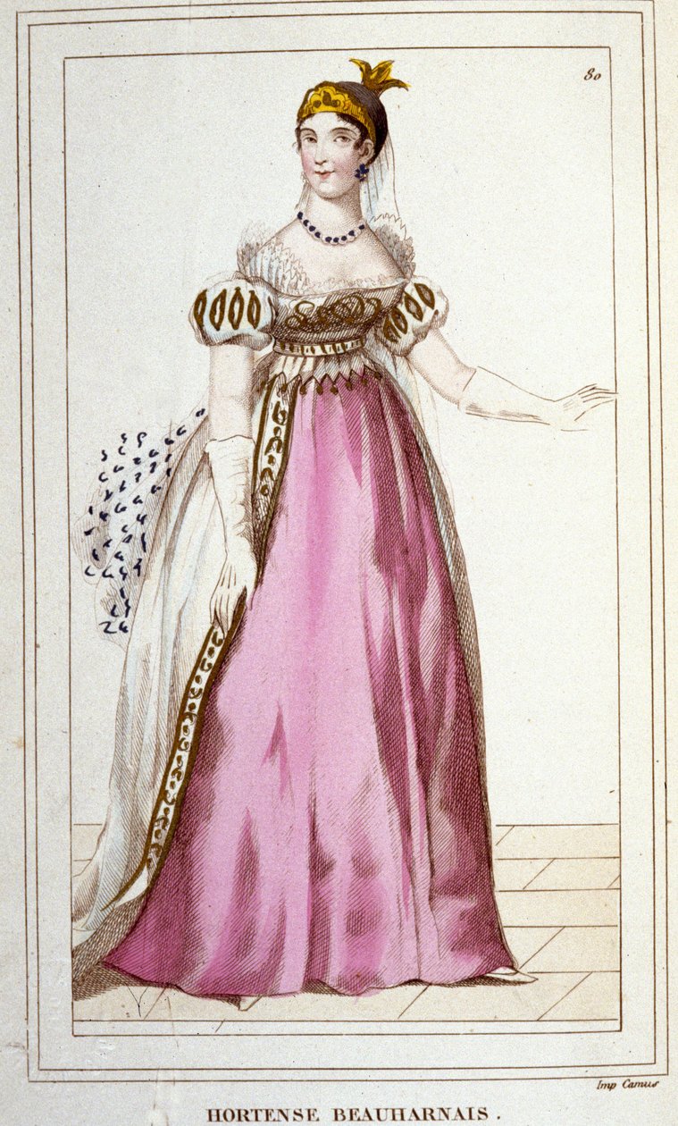 portrét Hortense de Beauharnais Narozena v Paříži v roce 1783, zemřela v Arenenbergu ve Švýcarsku v roce 1837, dcera Alexandra de Beauharnais a Joséphine Tascher z rytiny Pagerie z roku 1830 od Unknown artist