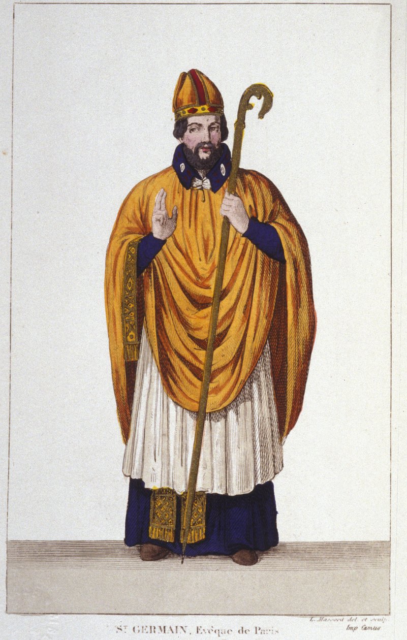 portrét Saint Germain. Eveque of Paris v rytině 555 z roku 1830 od Unknown artist