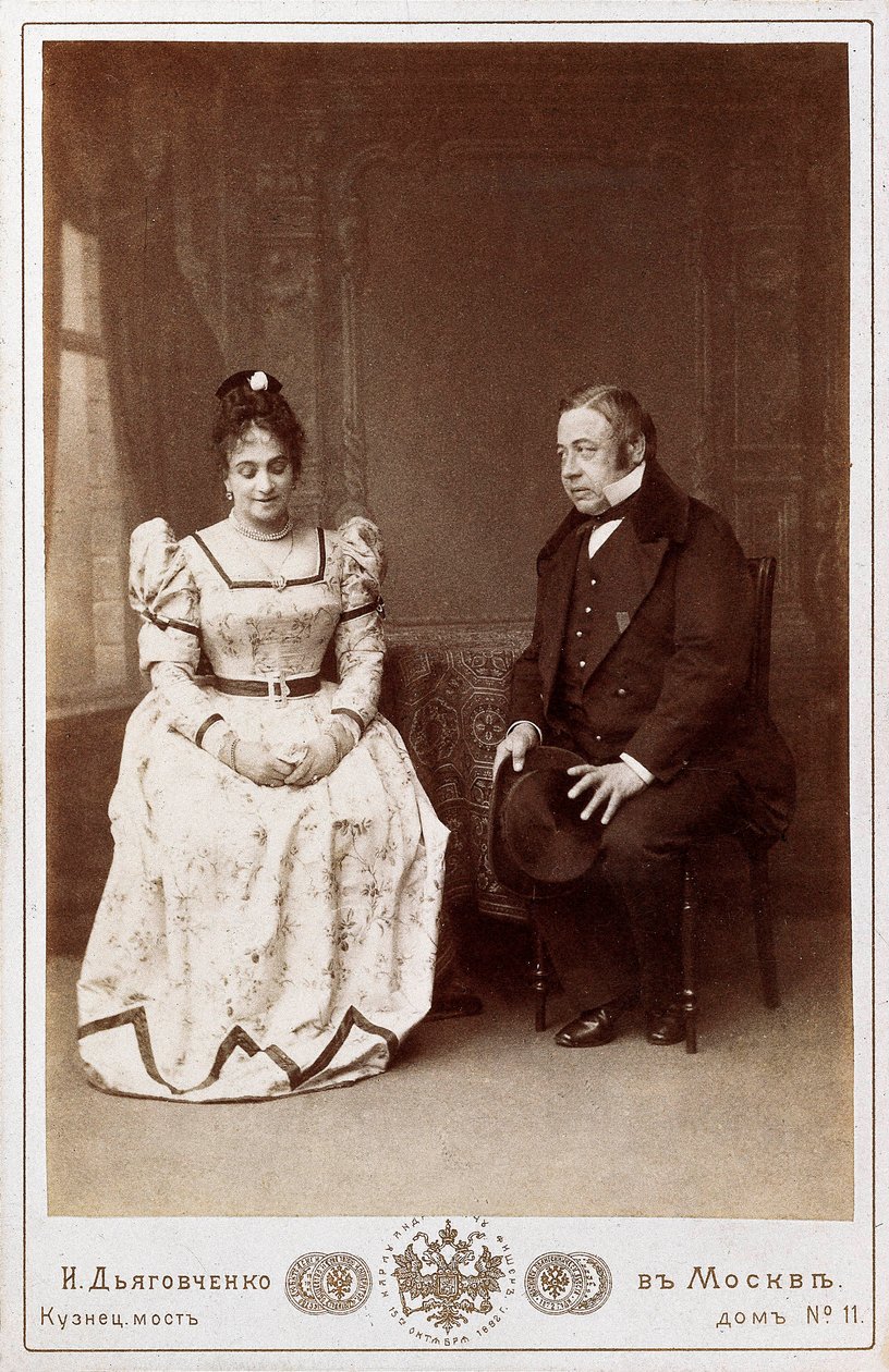 Herci Maksheev y Nikulin ve scéně „Manželství“ od Nikolaje Vasilieviče Gogola (1809-1852), ruského spisovatele. Maly divadlo v Moskvě od Unknown photographer