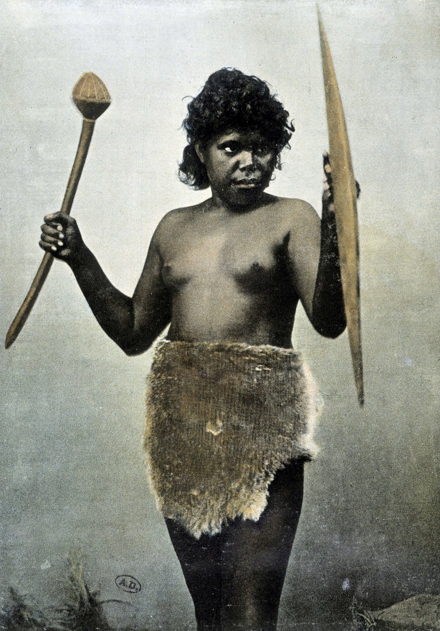 Australská domorodá manželka na starosti manželovy paže - autochrom od Unknown photographer