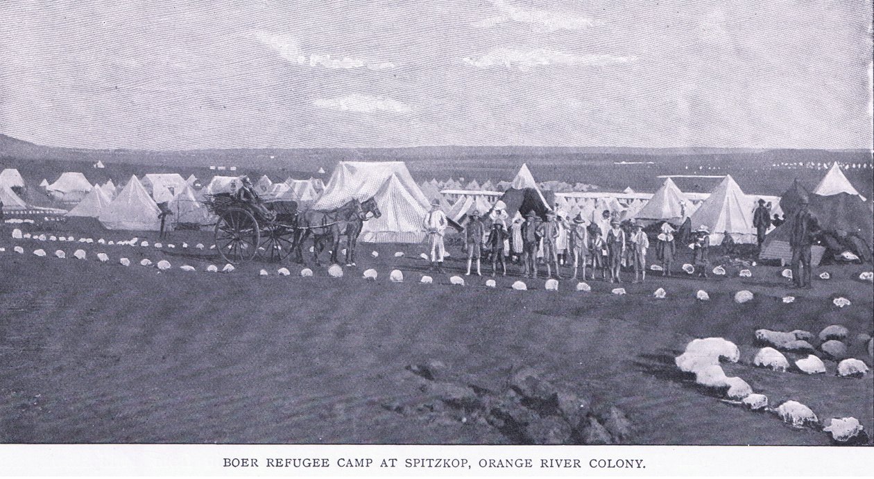 Búrský uprchlický tábor v Spitzkopu, kolonie Orange River, z After Pretoria: The Guerilla War vydané Harmsworth Bros Limited od Unknown photographer