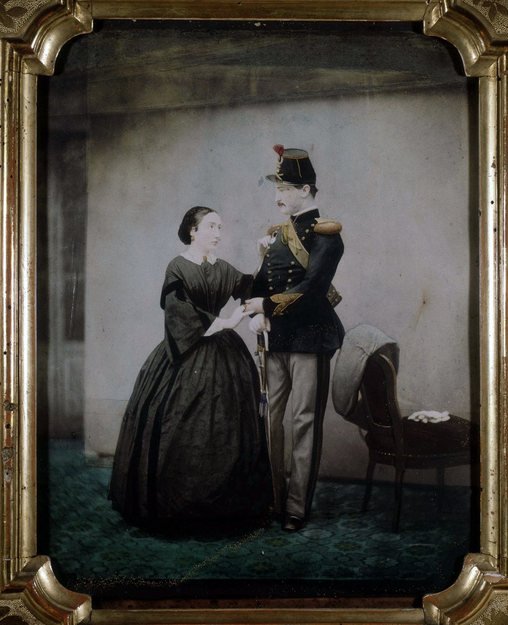 Barevná fotografie důstojníka a jeho manželky z roku 1850. od Unknown photographer