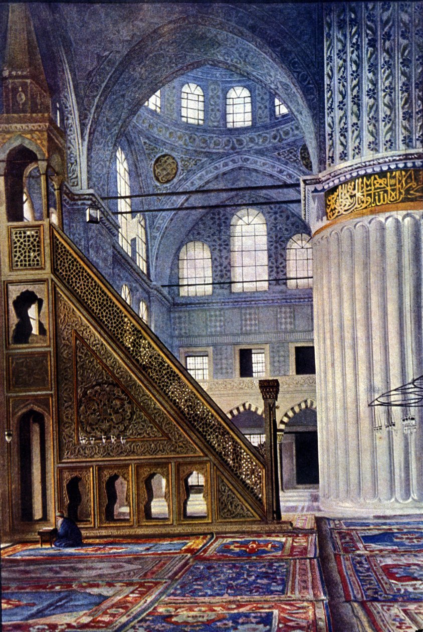 Interiér mešity Hagia Sophia v Konstantinopoli (Turecko). Mihrab. Autochrom od Unknown photographer