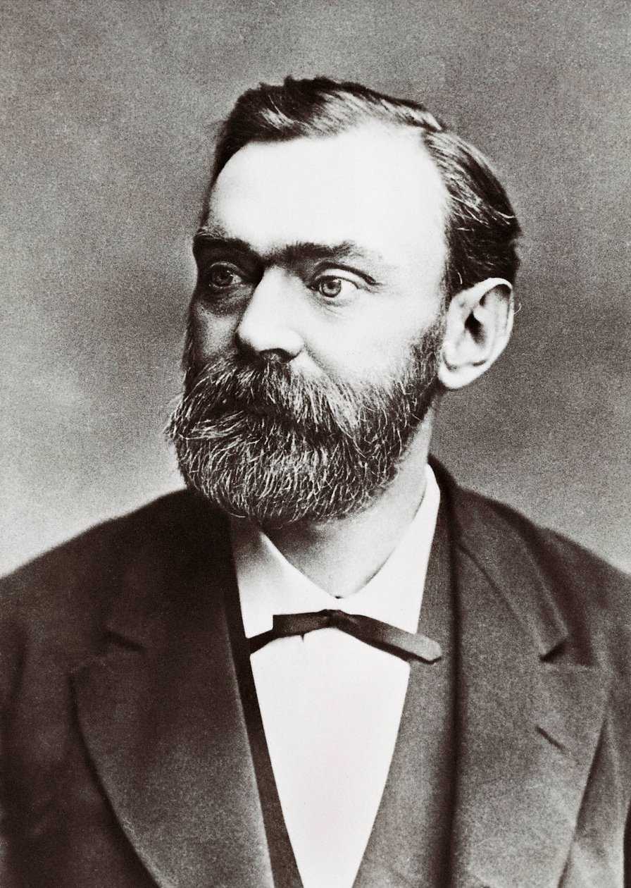 Portrét Alfreda Berharda Nobela (1833-1896), švédského chemika. Fotografie od Unknown photographer