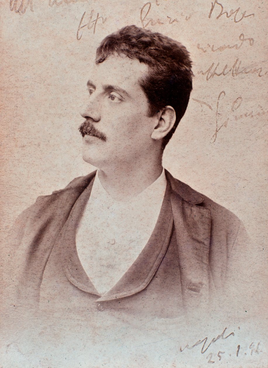 Portrét Giacoma Pucciniho (č/b foto od Unknown photographer