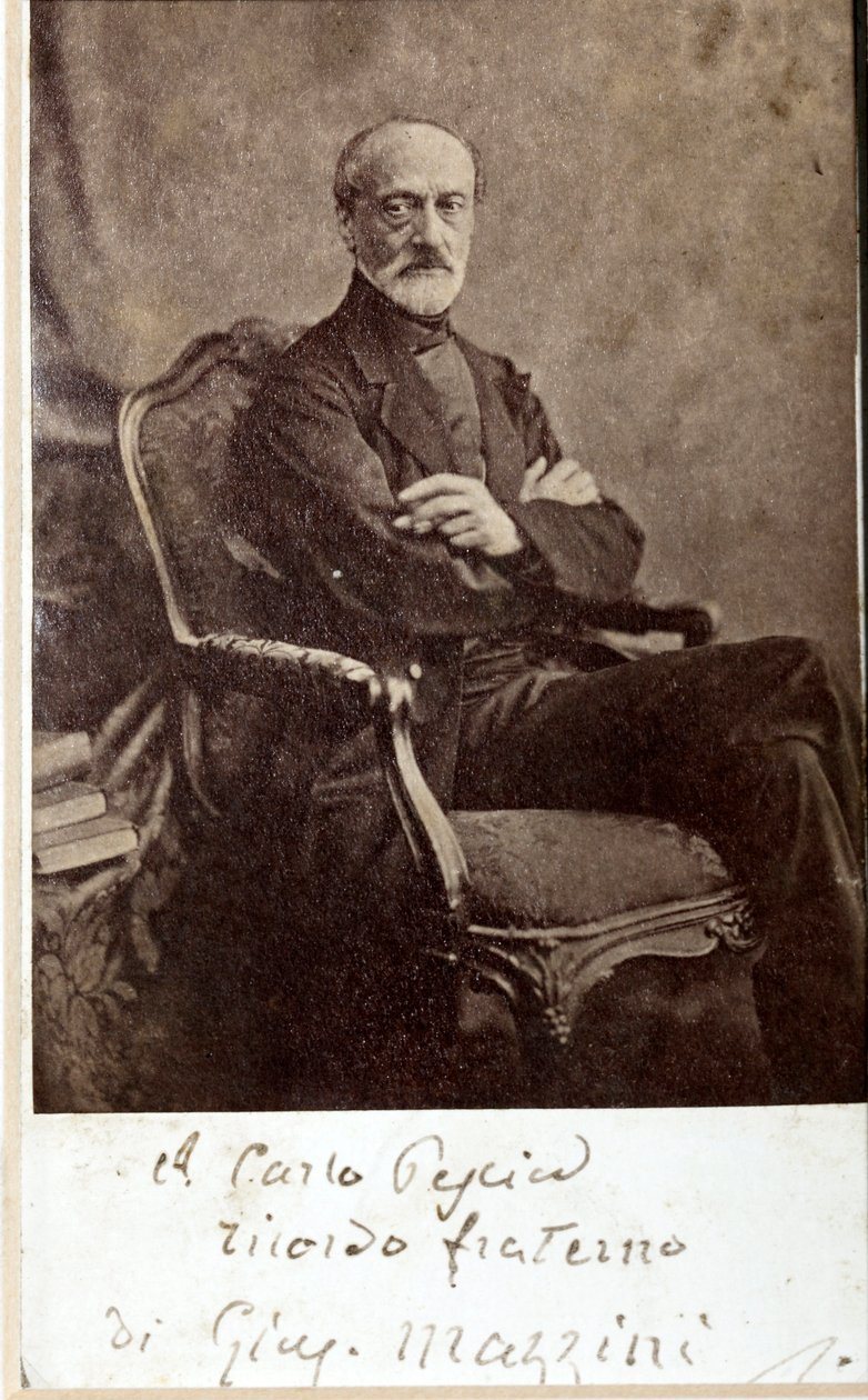 Portrét Giuseppe Mazziniho, s autogramem (černobílá fotografie) od Unknown photographer