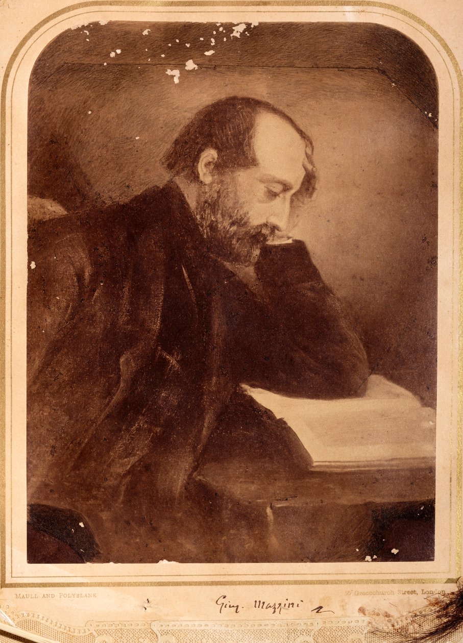 Portrét Giuseppe Mazziniho, s autogramem (černobílá fotografie) od Unknown photographer