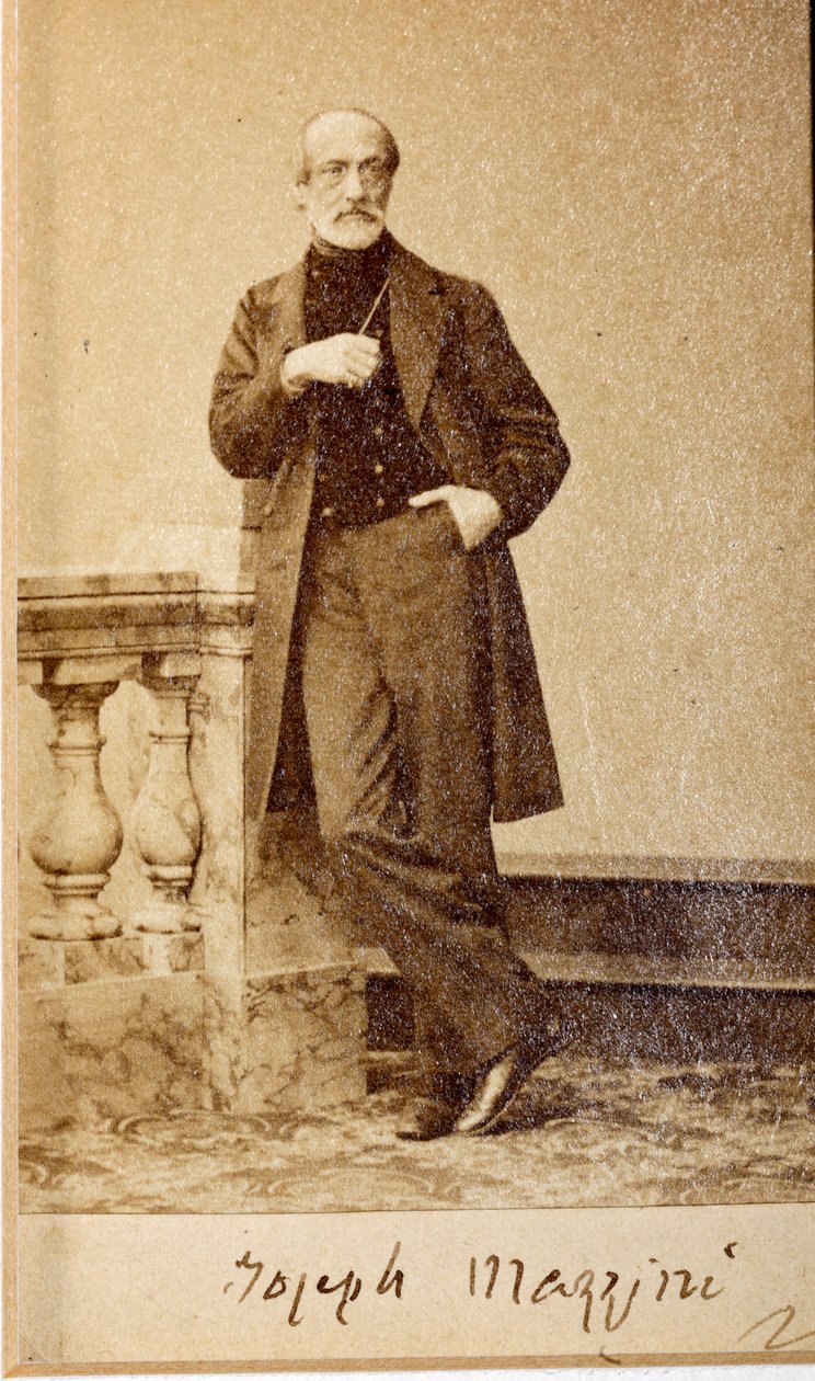Portrét Giuseppe Mazziniho, s autogramem (černobílá fotografie) od Unknown photographer