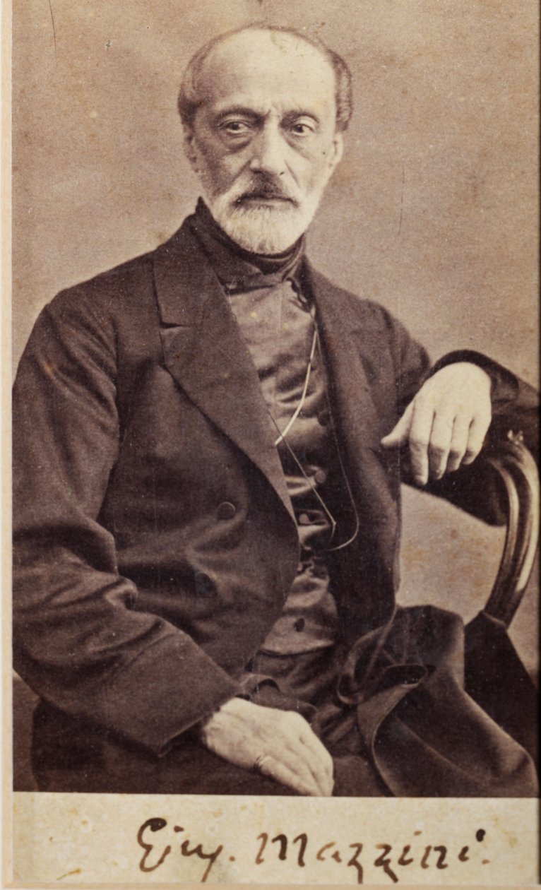 Portrét Giuseppe Mazziniho, s autogramem (černobílá fotografie) od Unknown photographer