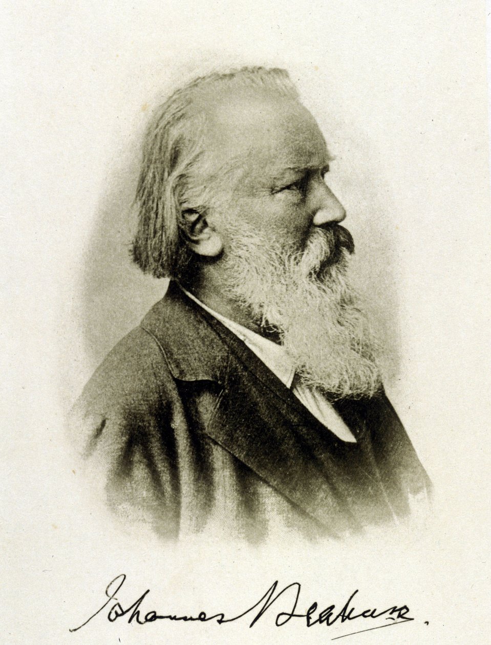 Portrét Johannese Brahmse (1833 - 1897), německého skladatele na autogramové fotografii. od Unknown photographer