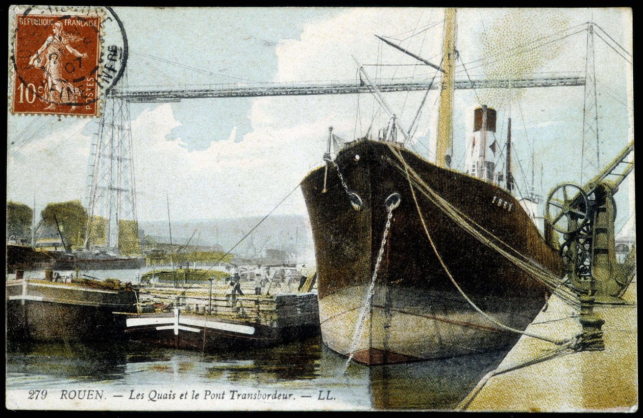 Pohlednice z počátku 20. století. Normandie, Rouen: Přístaviště a přívozní most. od Unknown photographer