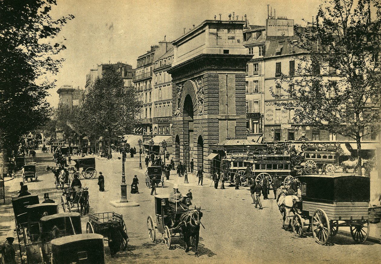 Pohled na Porte Saint Denis v Paříži. Fotografie, konec 19. století, Paříž. Coll. Selva. od Unknown photographer