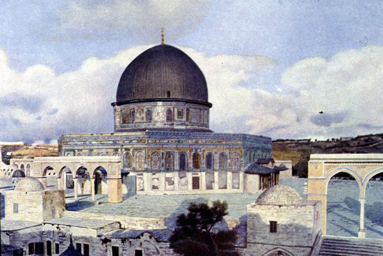 Pohled na mešitu Omar v Jeruzalémě. Autochrom od Unknown photographer