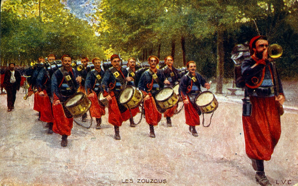 Propagandistická pohlednice z první světové války, asi z roku 1916, na níž jsou zobrazeni vojáci severoafrických jednotek Zouaves. od Unknown photographer