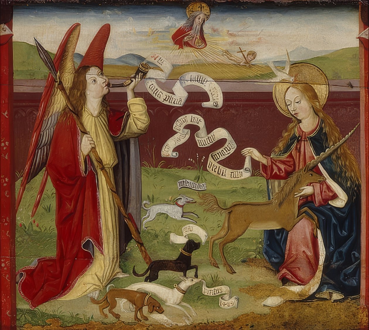 Zvěstování. Mystický hon na jednorožce. 1489 od Upper Rhenish Master