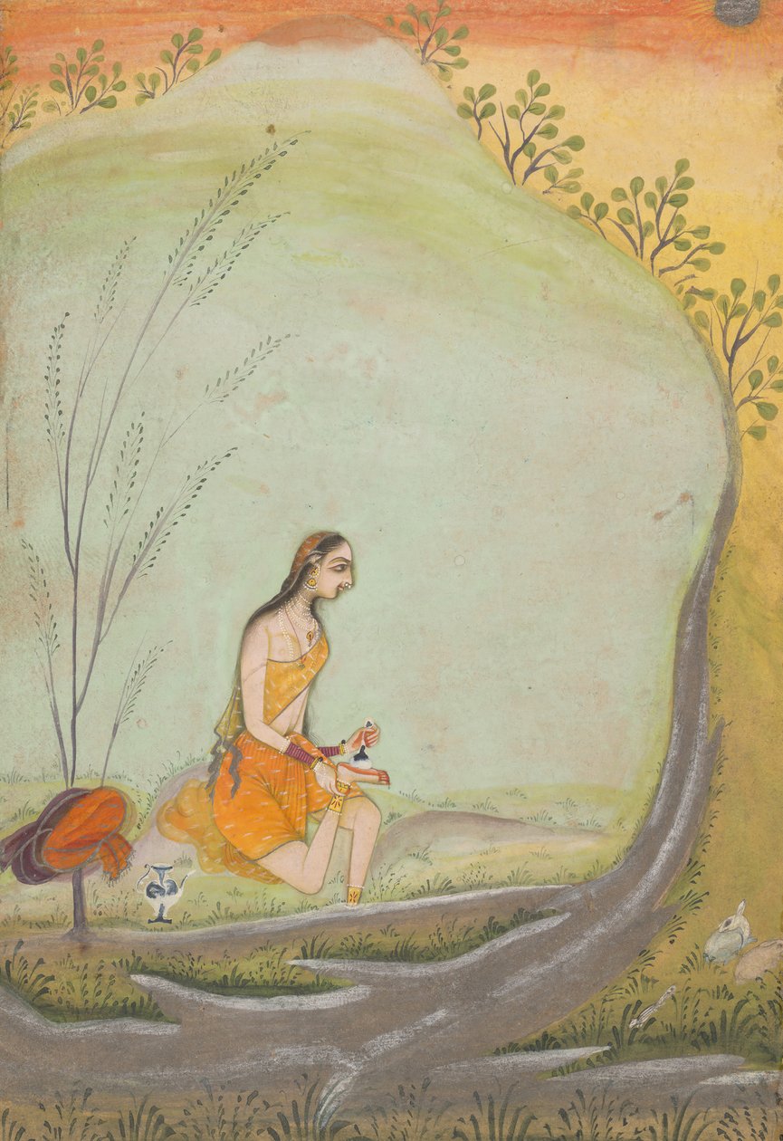 Dáma aplikující hennu na nohu, ca. 1720-30. od Ustad Mohamed