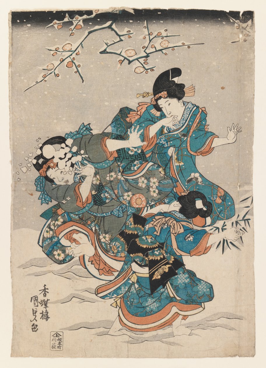 Snow Scene (barevný dřevěný tisk) od Utagawa 1786 1864 Kunisada