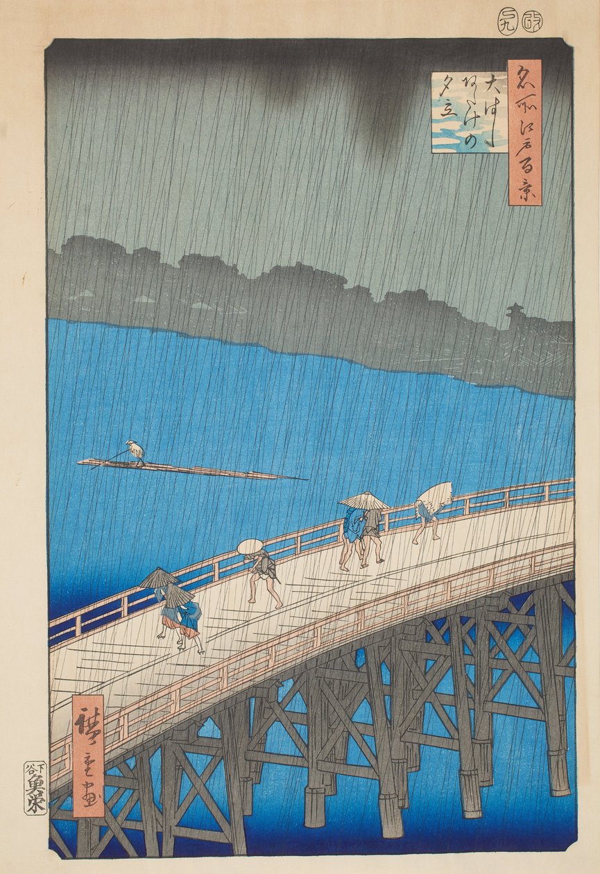 Liják na mostě Ohashi, Atake, ze série Sto slavných pohledů na Eda od Utagawa Hiroshige