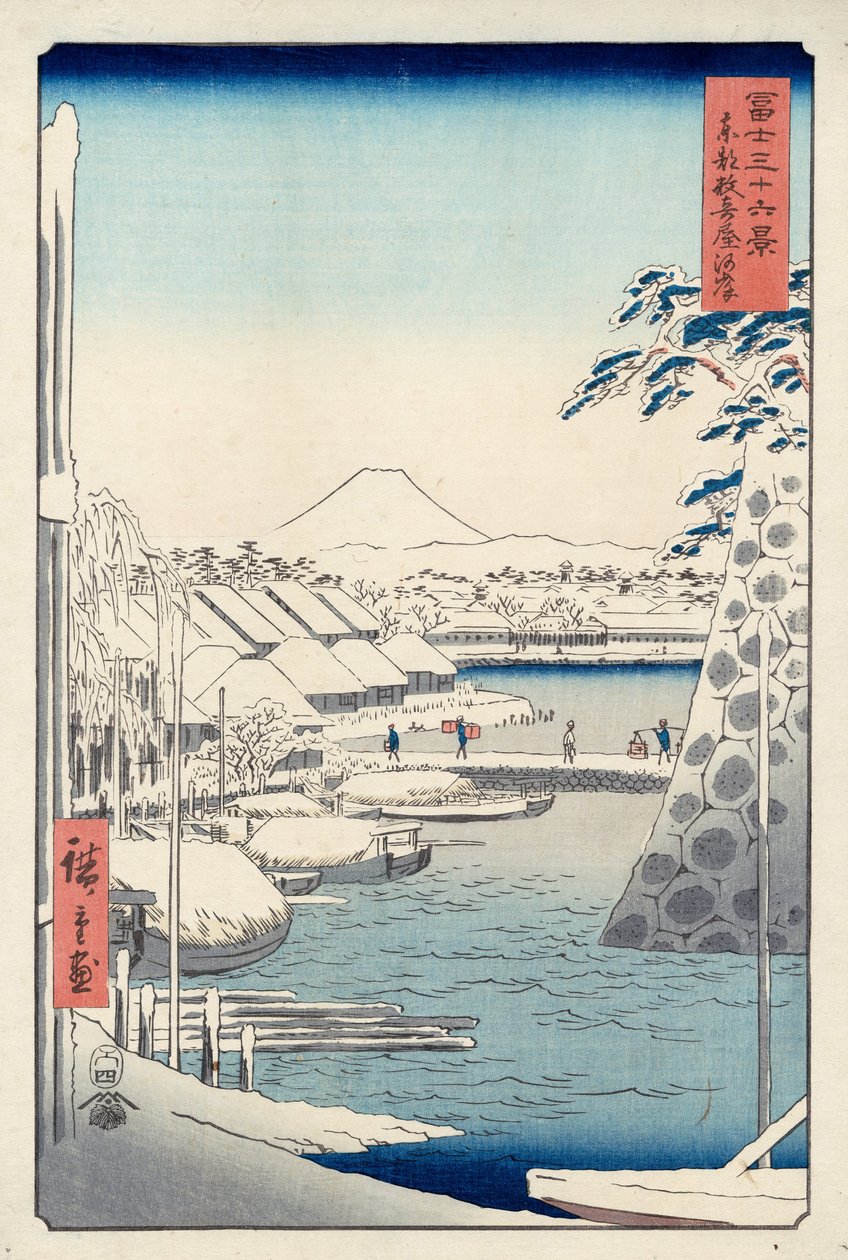 Riverbank at Sukiya in Edo (Tto Sukiya-gashi), from the series Thirty-six Views of Mount Fuji (Fuji ... od Utagawa Hiroshige