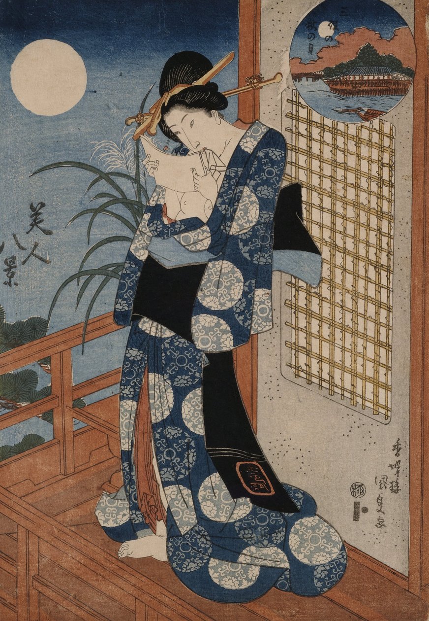 Podzimní měsíc nad Miho od Utagawa Kunisada