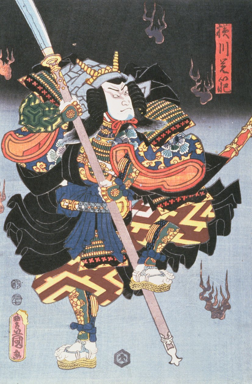 Kamezo As The Warrior Monk, ve scéně ze Sembouzakura v divadle Ichimura, 1856 (pero, inkoust a wc na papíře) od Utagawa Kunisada