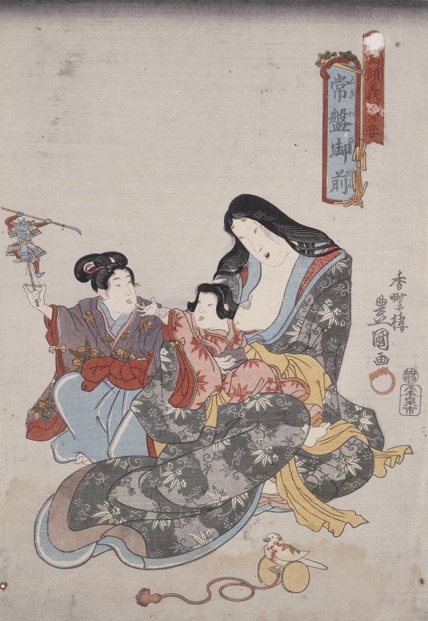 Tokiwa Gozen a její děti od Utagawa Kunisada