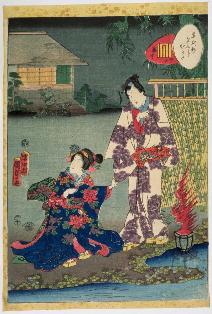 Kararabi, č. 27 ze série "Karty Murasaki Šikibu Gendži", 1857 (barevný dřevoryt) od Utagawa Kunisada II