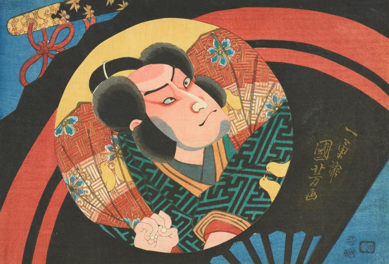 Obrázek herce kabuki na skládacím ventilátoru od Utagawa Kuniyoshi