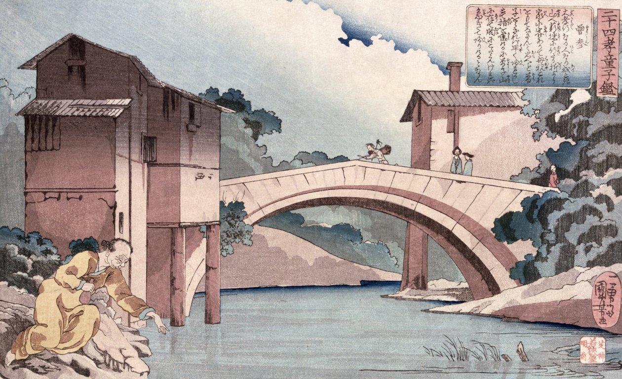 Sosan se vrací ke své matce, z 24 Paragons of Filial Piety, kolem roku 1840 (dřevotisk) od Utagawa Kuniyoshi