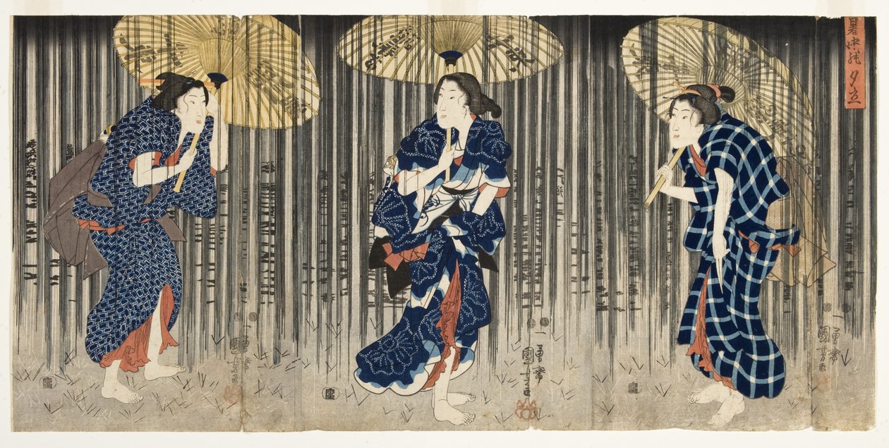 Náhlá letní přeháňka, asi 1849-51 (dřevoryt) od Utagawa Kuniyoshi
