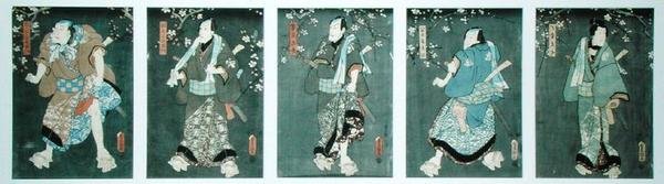 Pět postav ze hry Toyokuniho (Pentatych) (viz také od Utagawa Kunisada